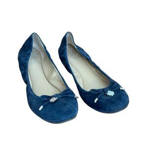 Vince Camuto Eryn Bow Ballet Flat Blue Suede Round Toe Stretch Slip-On 7